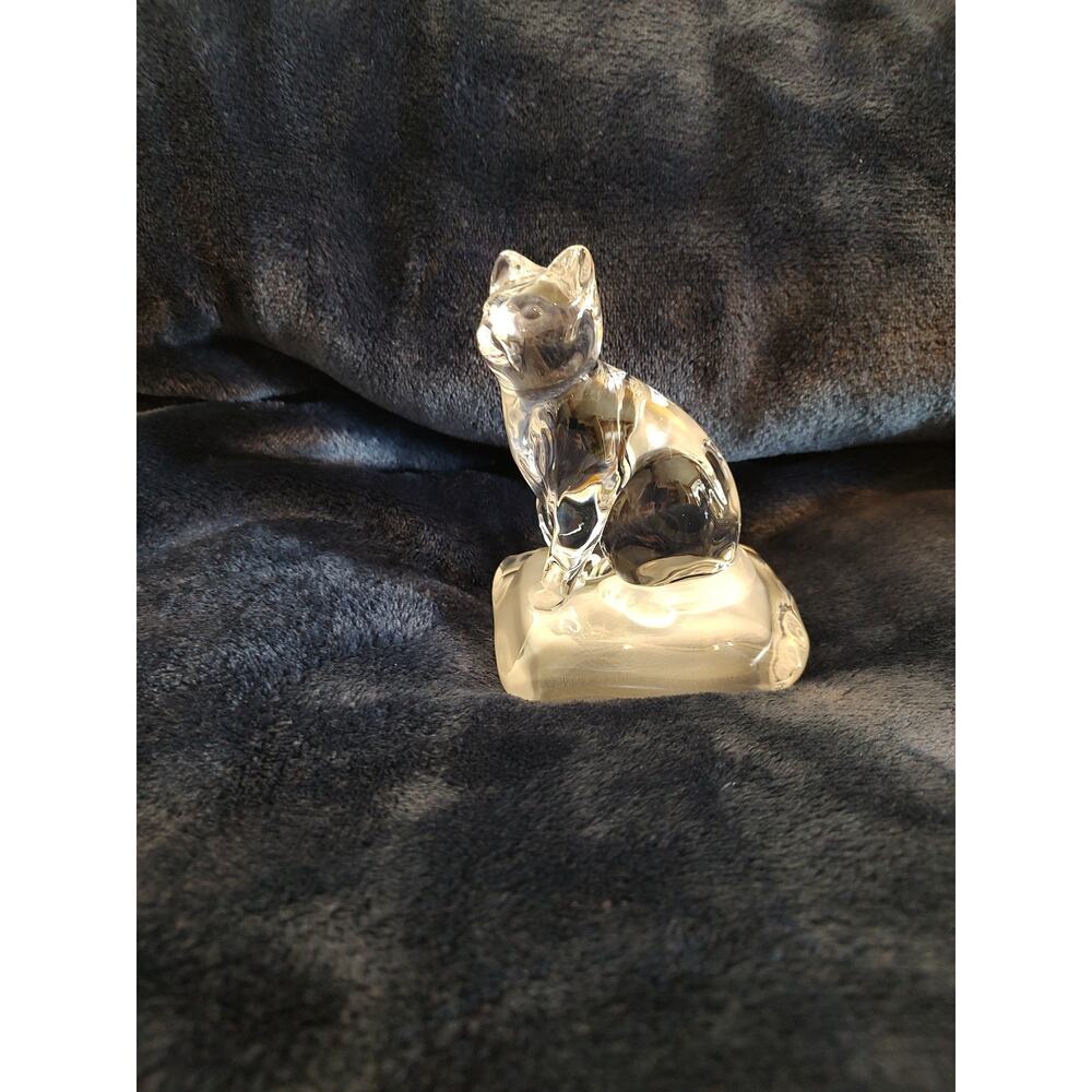 Vintage Cristal D’Arques France Cat Figurine Clear Lead Crystal Frosted Glass
